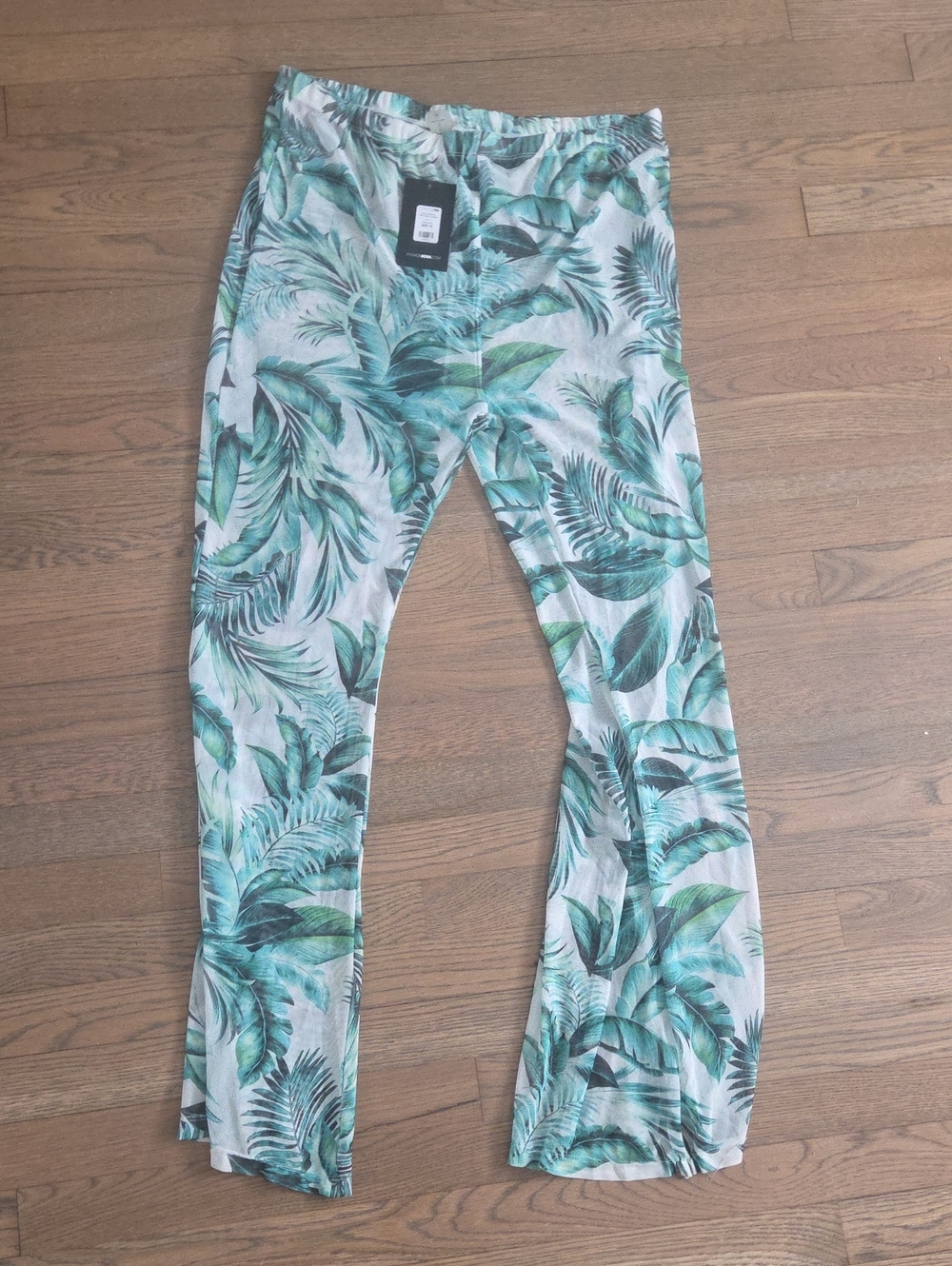 Fashion Nova Green Tropical Print Flare Jeans